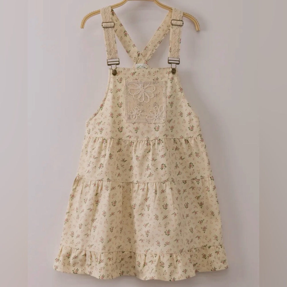 Lace Detail Floral Printed Overall Mini Dress - Blush Mix